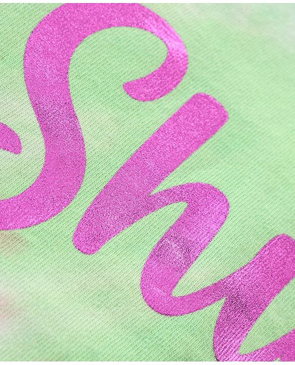 Babyhug Cotton Knit Half Sleeves Tie and Dye Top With Elastic Hem & Foil Text Print - Multicolor