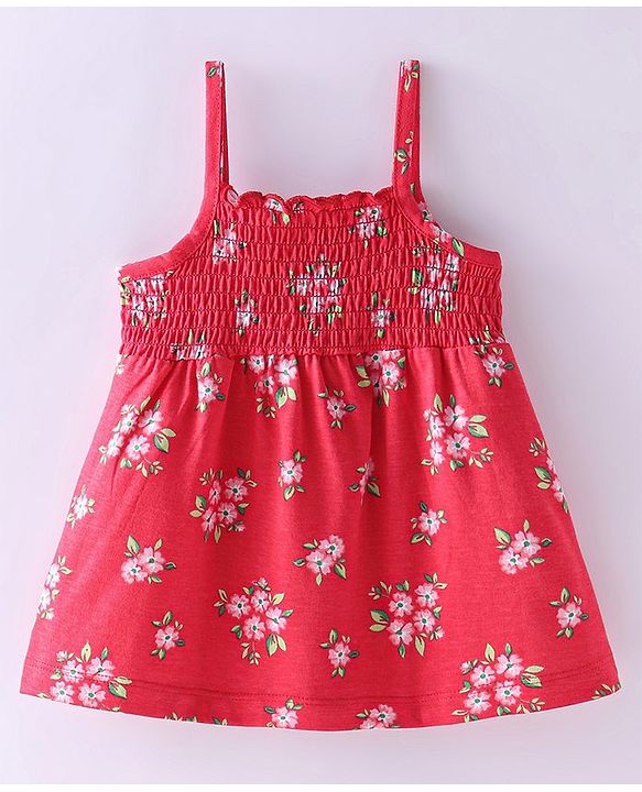 Babyhug  Sleeveless Top with Smocking & Floral Print - Multicolour