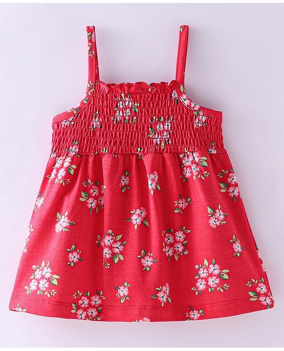 Babyhug  Sleeveless Top with Smocking & Floral Print - Multicolour
