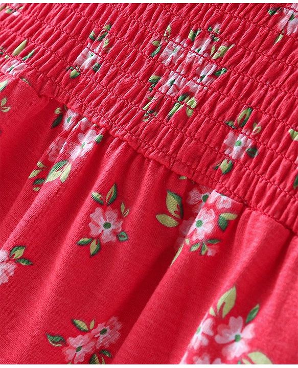 Babyhug  Sleeveless Top with Smocking & Floral Print - Multicolour