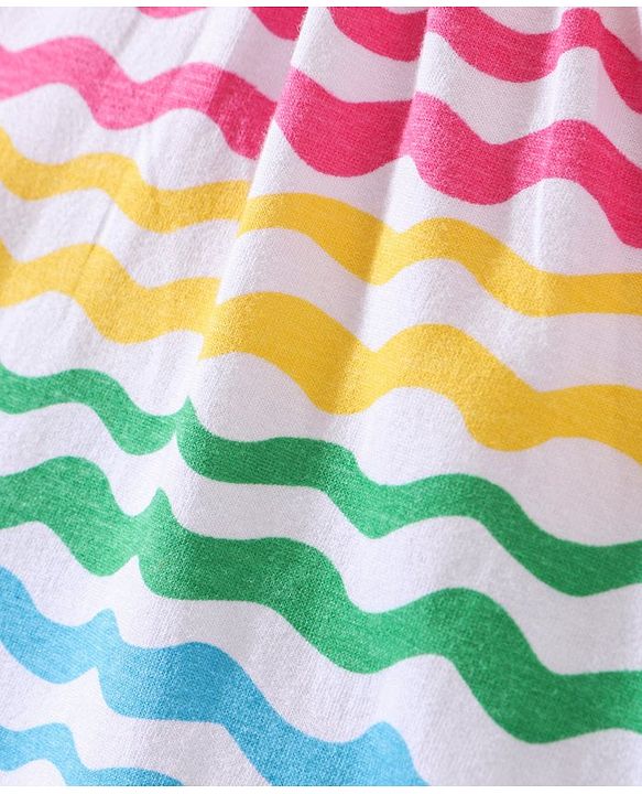 Babyhug Cotton Knit Half  Sleeves Top with Frill Detailing Wavy Print - Multicolour