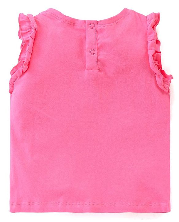 Babyhug Cotton Knit Sleeveless T-Shirt with Text & Rainbow  Print - Pink