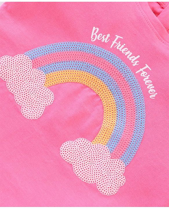 Babyhug Cotton Knit Sleeveless T-Shirt with Text & Rainbow  Print - Pink