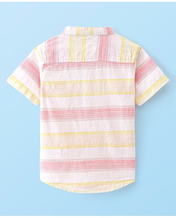 Babyhug 100% Cotton Woven Half Sleeves Mandarin Collar Striped Shirts - Multicolour
