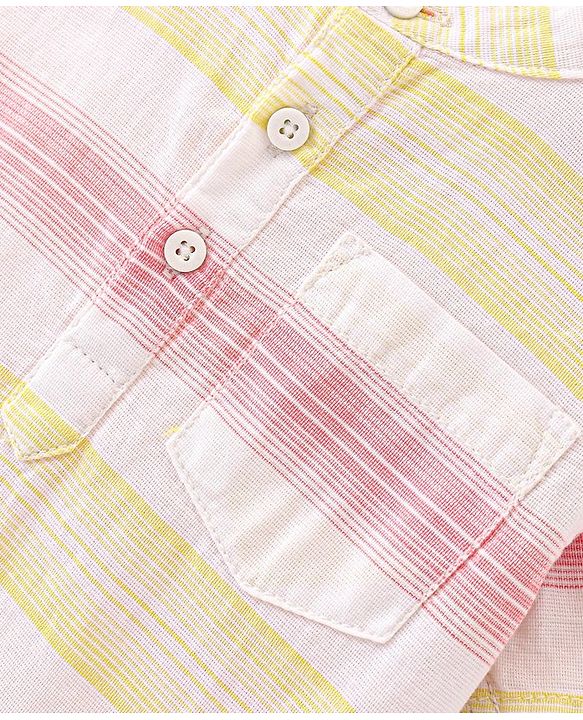 Babyhug 100% Cotton Woven Half Sleeves Mandarin Collar Striped Shirts - Multicolour