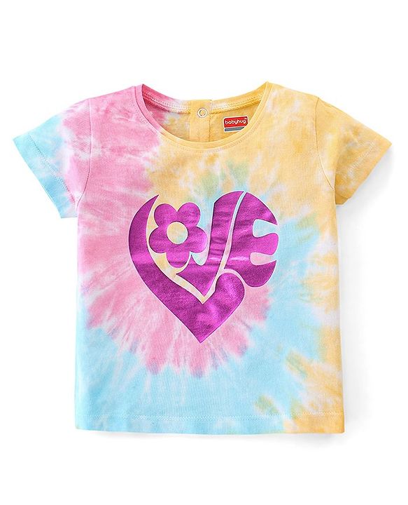 Babyhug Cotton Half Sleeves Tie and Dye T-Shirt With Foil Text Print - Multicolor
