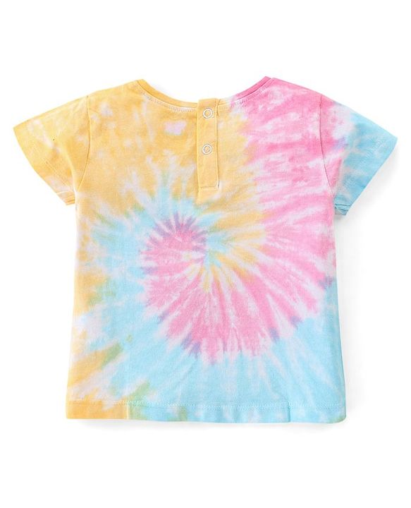 Babyhug Cotton Half Sleeves Tie and Dye T-Shirt With Foil Text Print - Multicolor
