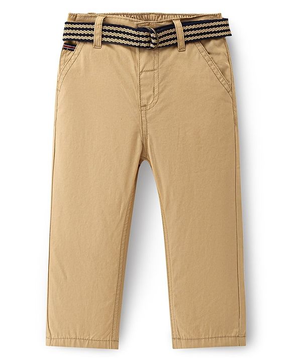 Babyhug 100% Cotton Woven Full Length Trouser Solid Colour - Beige
