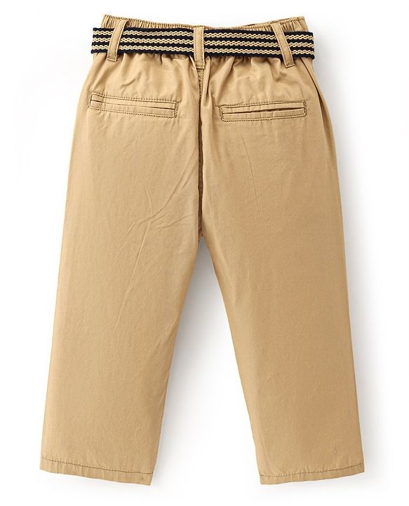 Babyhug 100% Cotton Woven Full Length Trouser Solid Colour - Beige