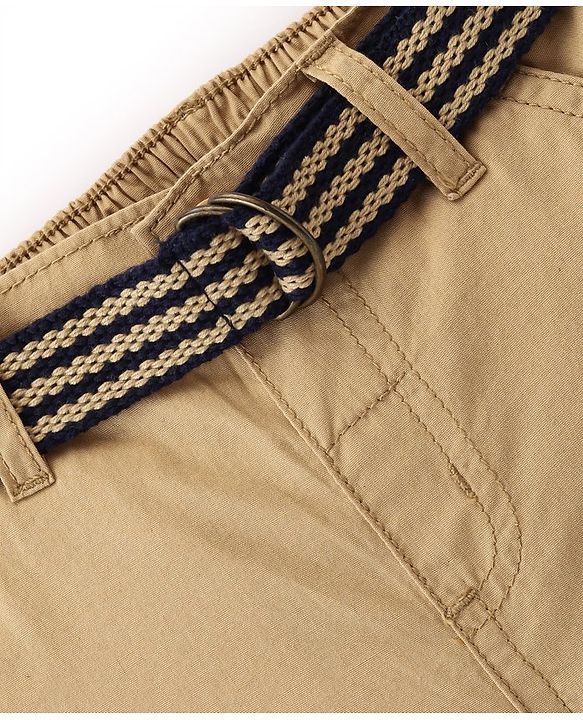 Babyhug 100% Cotton Woven Full Length Trouser Solid Colour - Beige