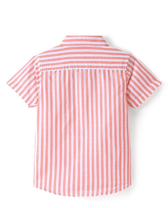 Babyhug 100% Cotton Woven Half Sleeves Regular Collar Shirt with Stripes -Peach