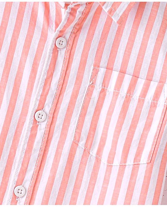 Babyhug 100% Cotton Woven Half Sleeves Regular Collar Shirt with Stripes -Peach