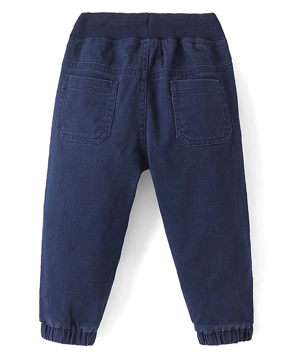 Babyhug Cotton Lycra Woven Full Length Solid Colour Stretchable Jogger- Navy