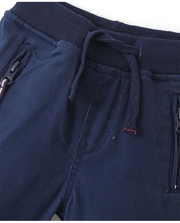 Babyhug Cotton Lycra Woven Full Length Solid Colour Stretchable Jogger- Navy