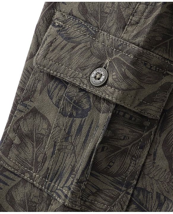 Babyhug Cotton Lycra Woven Full Length Stretchable Tropical Print Pant - Olive Grey