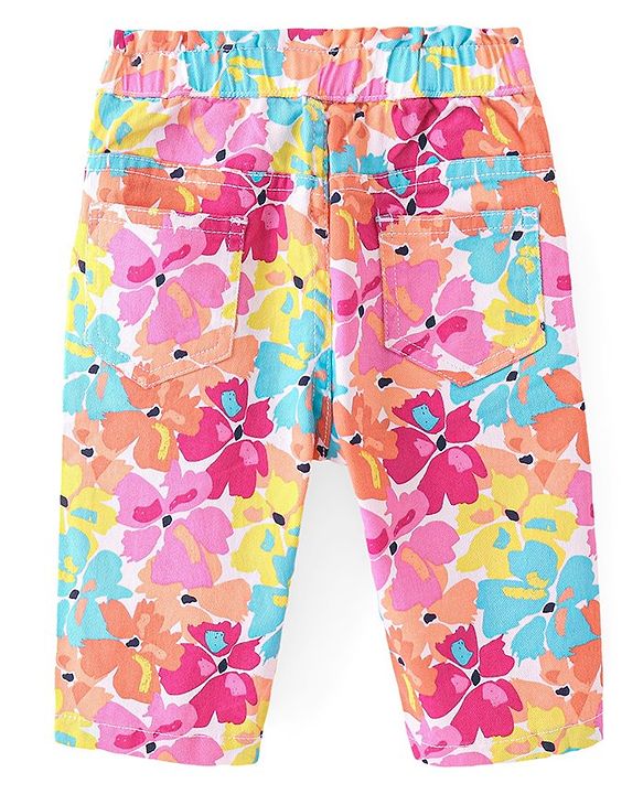 Babyhug Cotton Lycra Woven Capris With Stretch Floral Print - Multicolour