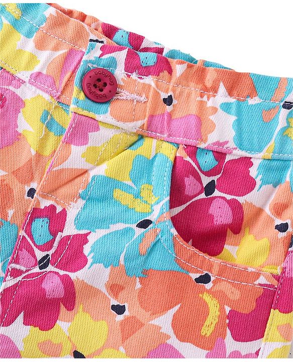 Babyhug Cotton Lycra Woven Capris With Stretch Floral Print - Multicolour