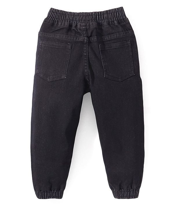 Babyhug Denim Full Length Tiger Printed Stretchable Joggers - Black