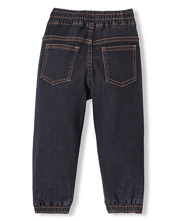 Babyhug Denim Full Length Tiger Printed Stretchable Joggers - Medium Blue