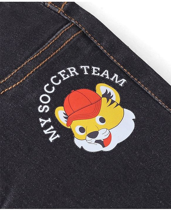 Babyhug Denim Full Length Tiger Printed Stretchable Joggers - Medium Blue