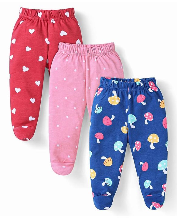 Babyhug Interlock Knit Heart & Polka Dot Printed Bootie Leggings Pack of 3 - Red Pink & Blue
