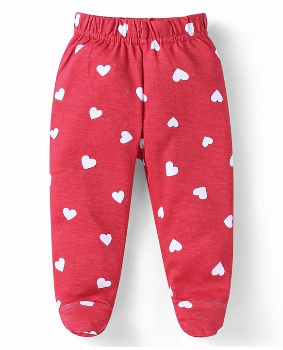 Babyhug Interlock Knit Heart & Polka Dot Printed Bootie Leggings Pack of 3 - Red Pink & Blue
