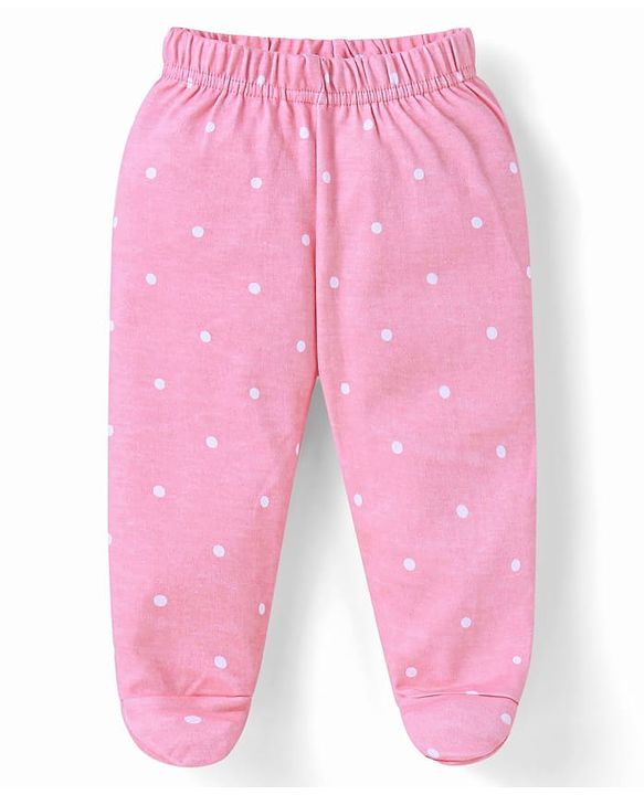 Babyhug Interlock Knit Heart & Polka Dot Printed Bootie Leggings Pack of 3 - Red Pink & Blue