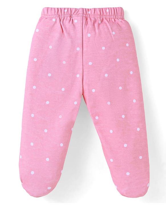 Babyhug Interlock Knit Heart & Polka Dot Printed Bootie Leggings Pack of 3 - Red Pink & Blue