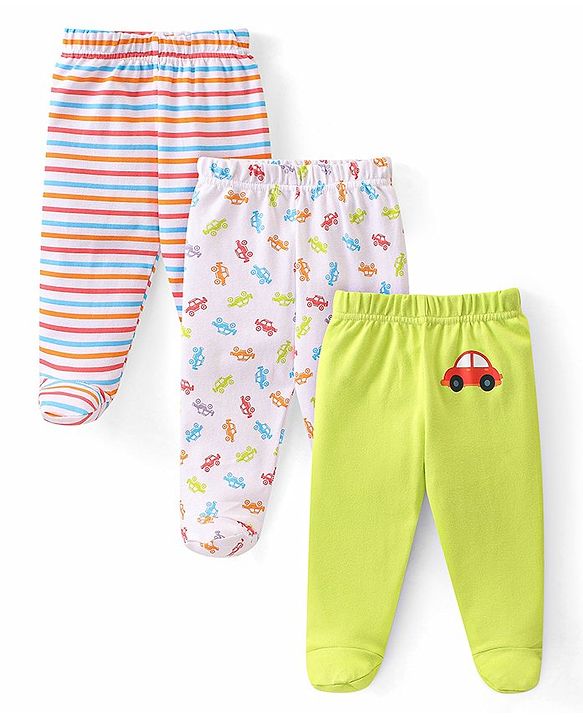 Babyhug Cotton Knit Bootie Leggings Vehicles Print Pack of 3 - Multicolor