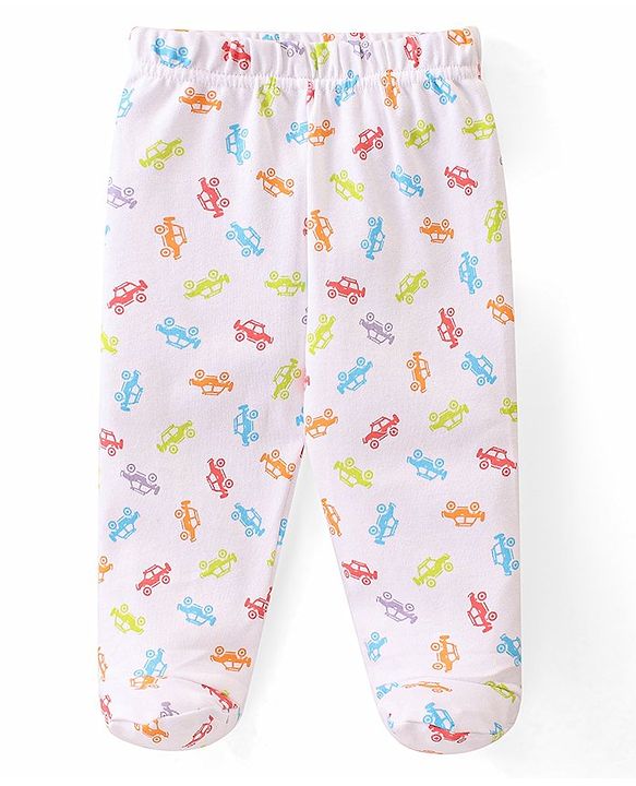 Babyhug Cotton Knit Bootie Leggings Vehicles Print Pack of 3 - Multicolor
