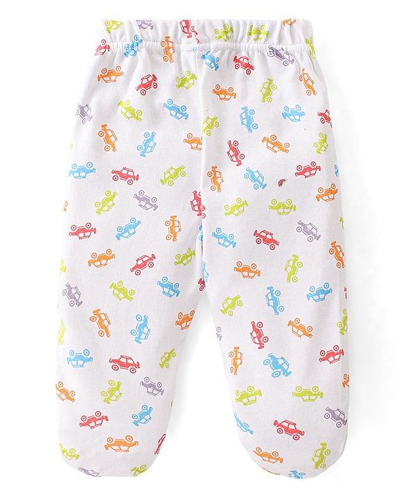 Babyhug Cotton Knit Bootie Leggings Vehicles Print Pack of 3 - Multicolor