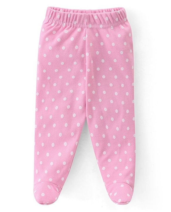 Babyhug Cotton Knit Interlock Footed Bootie Leggings Polka Dots & Deer Print Pack of 3 - Pink Purple & Blue