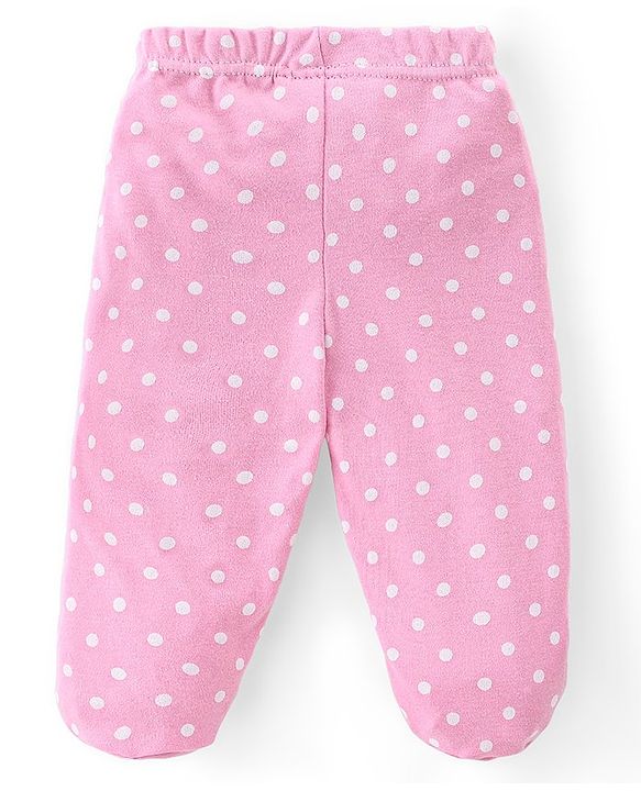 Babyhug Cotton Knit Interlock Footed Bootie Leggings Polka Dots & Deer Print Pack of 3 - Pink Purple & Blue