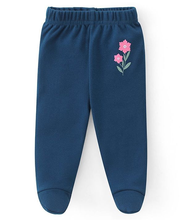 Babyhug Cotton Knit Interlock Footed Bootie Leggings Polka Dots & Deer Print Pack of 3 - Pink Purple & Blue
