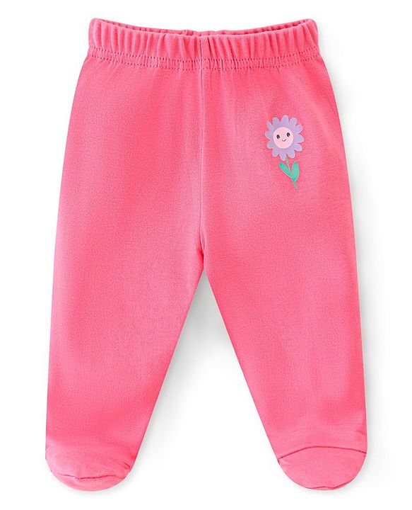 Babyhug Interlock Cotton Knit Footed Bootie Leggings Floral Print Pack of 3 - Multicolour