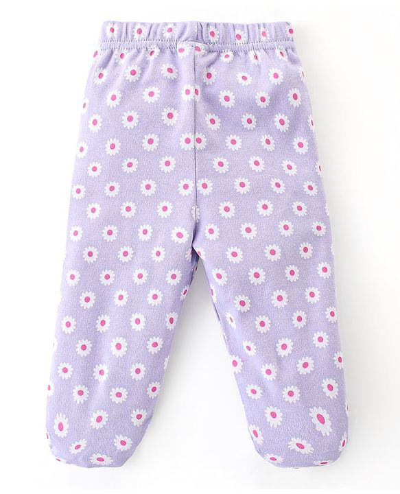 Babyhug Interlock Cotton Knit Footed Bootie Leggings Floral Print Pack of 3 - Multicolour