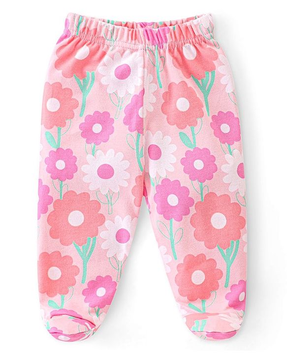 Babyhug Interlock Cotton Knit Footed Bootie Leggings Floral Print Pack of 3 - Multicolour