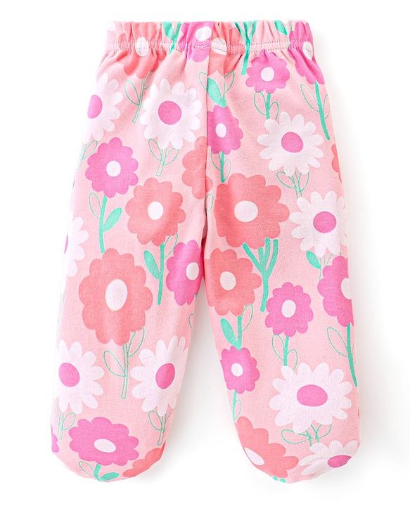 Babyhug Interlock Cotton Knit Footed Bootie Leggings Floral Print Pack of 3 - Multicolour