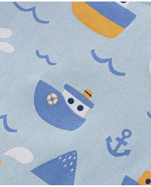 Babyhug Cotton Knit Half Sleeves Night Suit With Sea Life Print - Blue