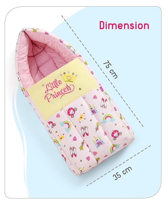 Babyhug 3 in 1 Baby Carry Nest Cum Sleeping Bag Little Princess Embroidery - Pink