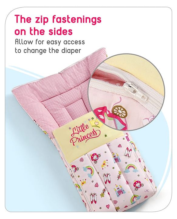 Babyhug 3 in 1 Baby Carry Nest Cum Sleeping Bag Little Princess Embroidery - Pink