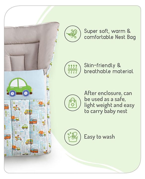 Babyhug 3 in 1 Baby Carry Nest Cum Sleeping Bag Little Princess Embroidery - Pink