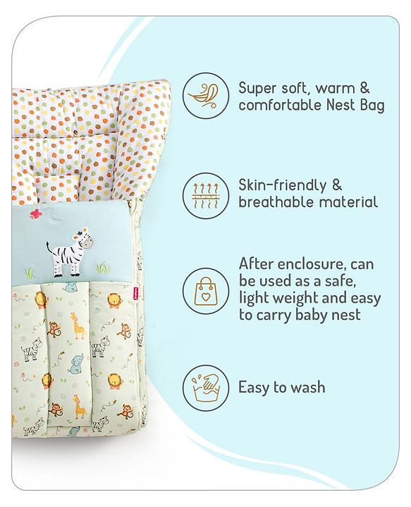Babyhug 3 in 1 Baby Carry Nest Cum Sleeping Bag Little Princess Embroidery - Pink
