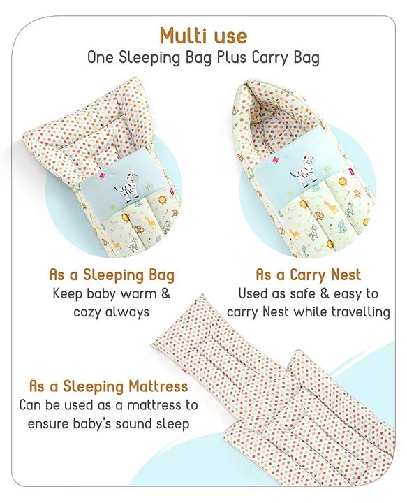 Babyhug 3 in 1 Baby Carry Nest Cum Sleeping Bag Little Princess Embroidery - Pink