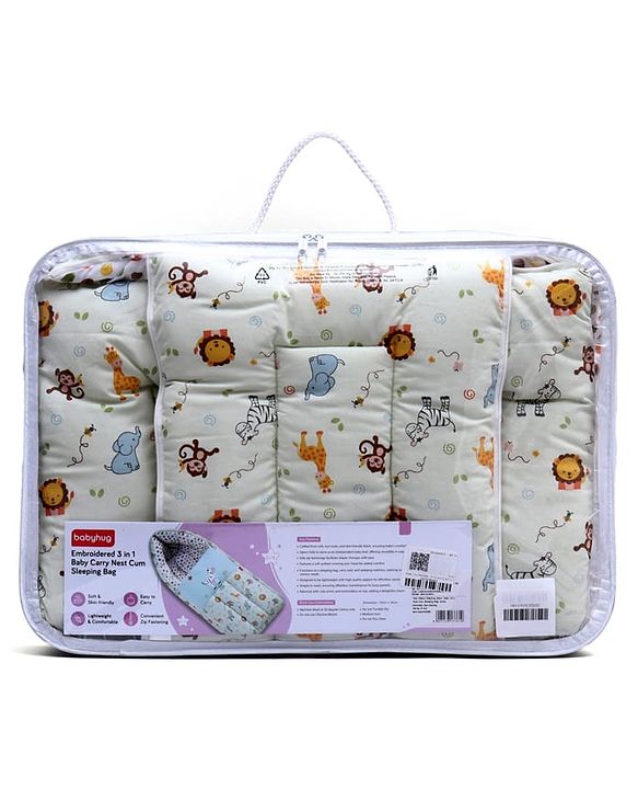 Babyhug 3 in 1 Baby Carry Nest Cum Sleeping Bag Little Princess Embroidery - Pink