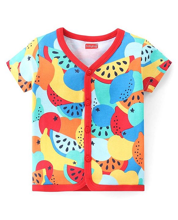 Babyhug 100% Cotton Knit Half Sleeves Front Open Vest Watermelon Print Pack of 3 - Multicolour