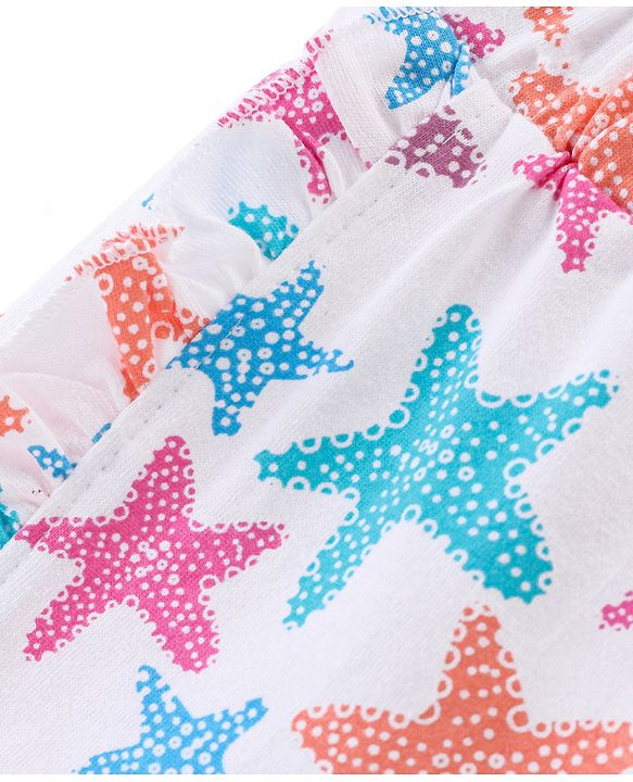 Babyhug Cotton Single Jersey Knit Mid Thigh Length Shorts Marine Life Print - White