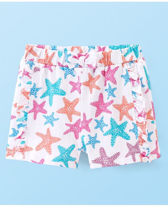 Babyhug Cotton Single Jersey Knit Mid Thigh Length Shorts Marine Life Print - White