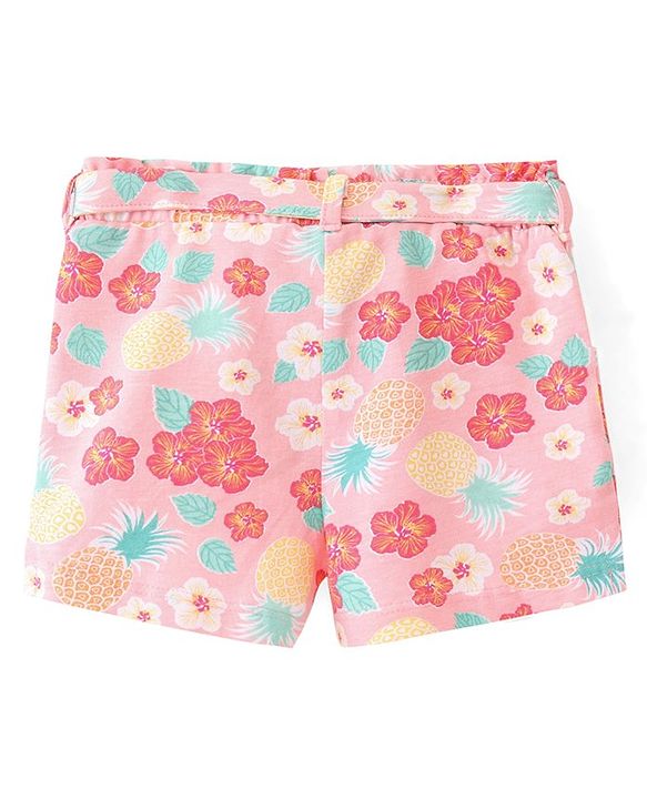 Babyhug Single Jersey Knit Mid Thigh Length Shorts with Floral Print - Pink