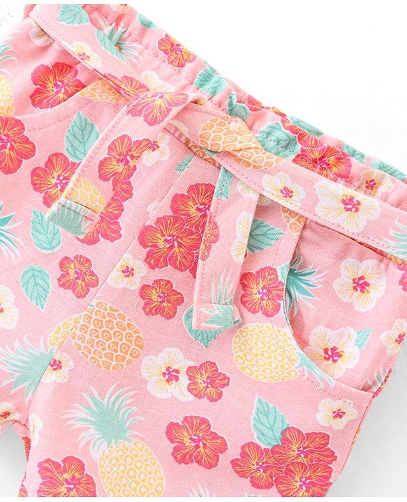 Babyhug Single Jersey Knit Mid Thigh Length Shorts with Floral Print - Pink